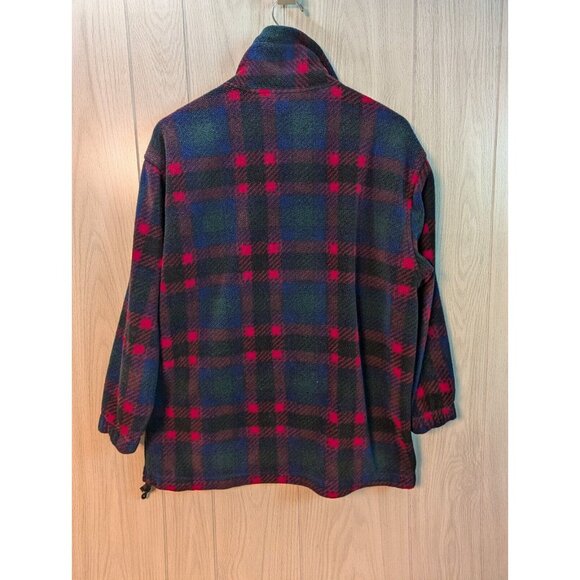 Vtg Eddie Bauer Fleece 1/4 Zip Pullover Women Small S Blue Red Plaid Long Sleeve - Picture 2 of 6